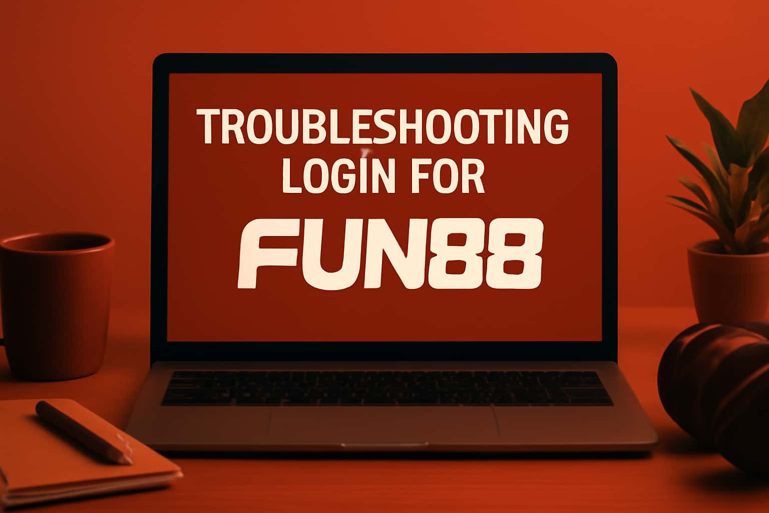 An informative representation of troubleshooting login for Fun88, featuring a contemporary design in #c4181a.